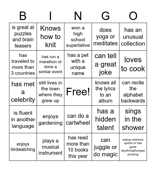 Find someone who... Bingo Card