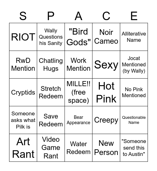 Creature Feature Bingo Card