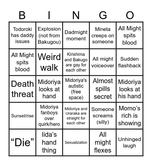 MHA Bingo Card