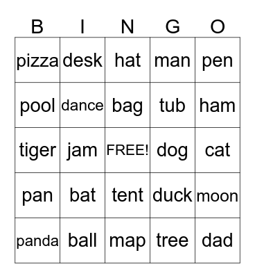 Kieran Phonics Bingo Card