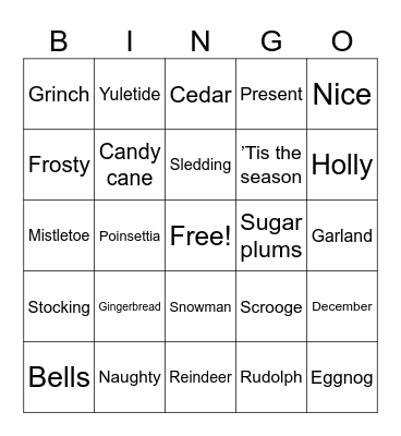Happy Holidays Bingo Card