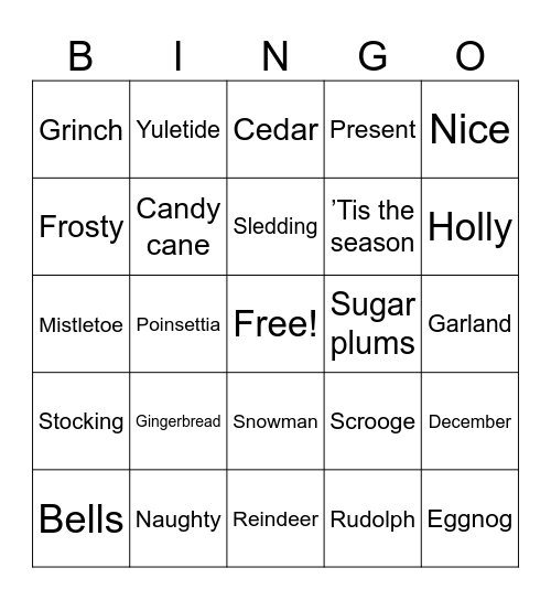 Happy Holidays Bingo Card