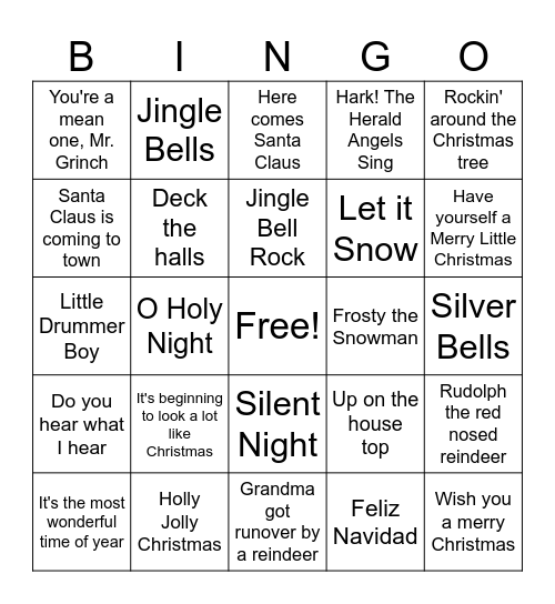 Merry Christmas Bingo Card