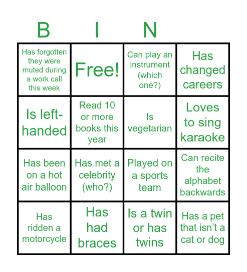 Team Building Dec 2024 Bingo Card