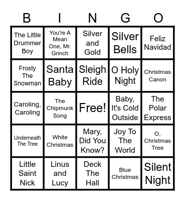 Christmas Music BINGO Card