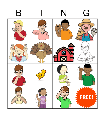 Farm animals ASL Bingo Card