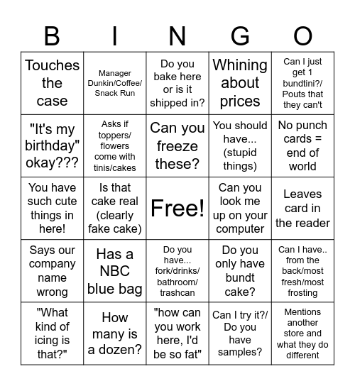 Bundt Bingo Part 1 Bingo Card