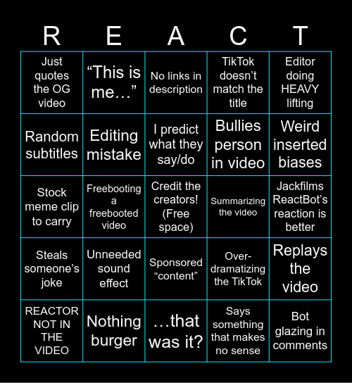 Bad Reactor Bingo Card