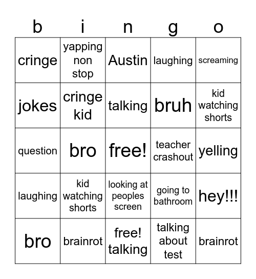 school bingo Card