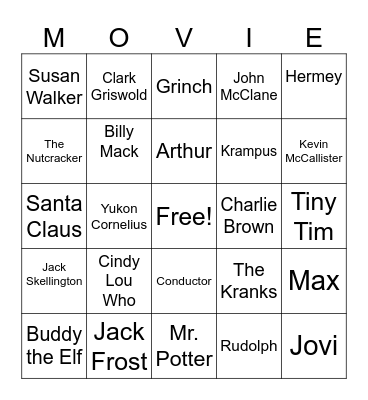 Holiday Movie Characters Bingo Card