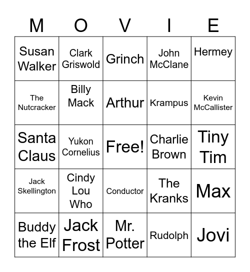 Holiday Movie Characters Bingo Card