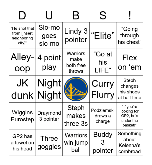 Warriors Bingo 2024-2025 Bingo Card