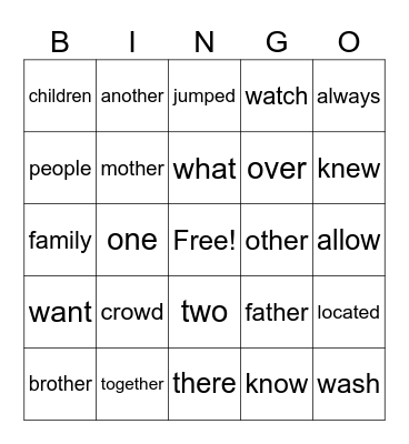 Unit 6 HFW Bingo Card