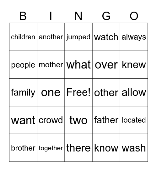 Unit 6 HFW Bingo Card
