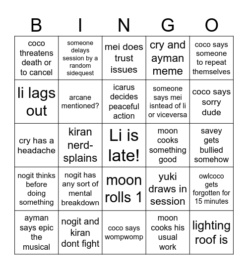 DND!!!!! Bingo Card