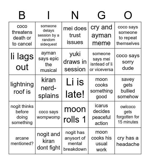 DND!!!!! Bingo Card