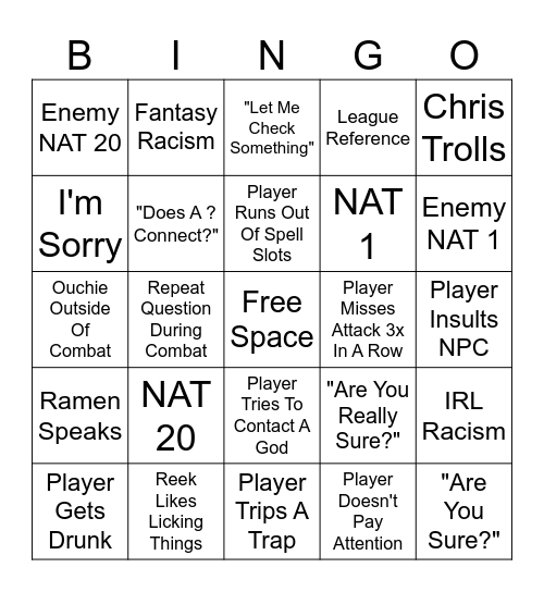 DnD Bingo Card