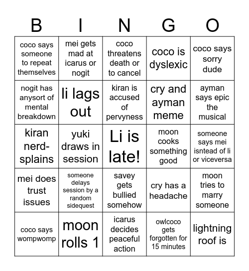 DND!!!!! Bingo Card