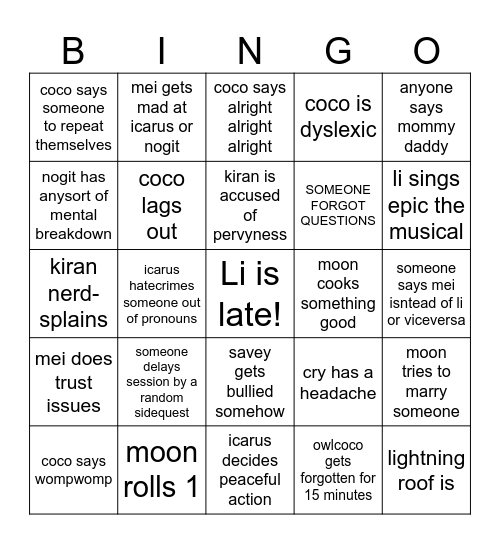 DND!!!!! Bingo Card