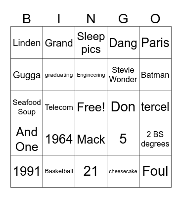 60th Birthday Bingo Card