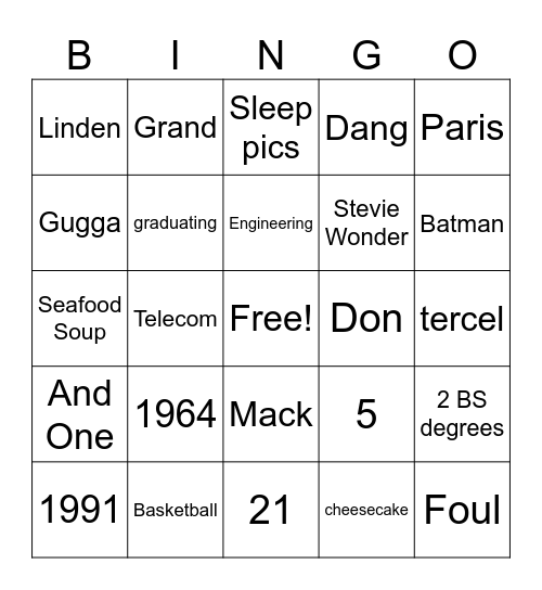 60th Birthday Bingo Card