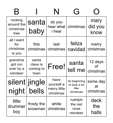 Christmas Songs Bingo Card