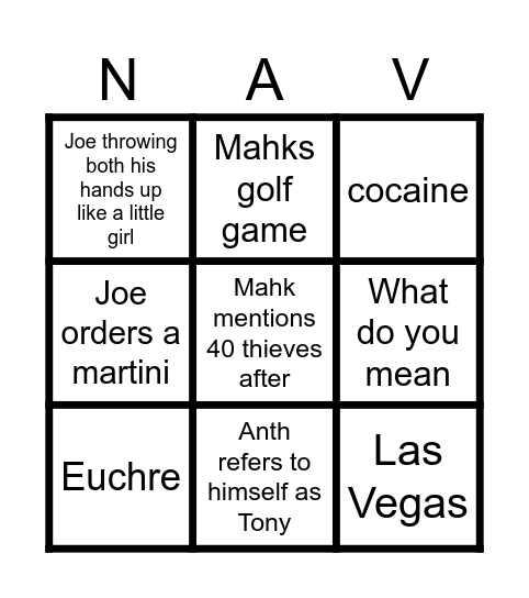 Hutches Bingo Card