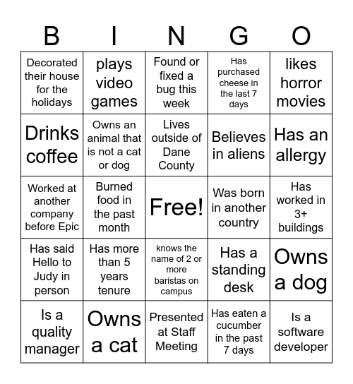 Find Someone who... Bingo Card