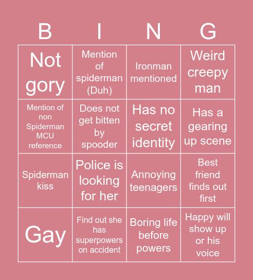 Madame Web - Dec 6/2024 Bingo Card