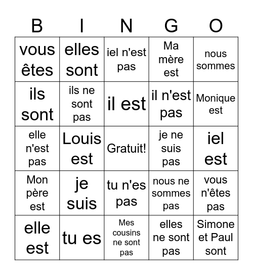 être Bingo Card