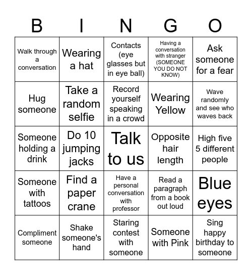 Mission Uncomfortable Bingo Card