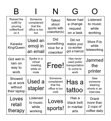 Workplace Bingo Card