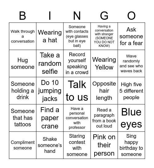 Mission Uncomfortable Bingo Card