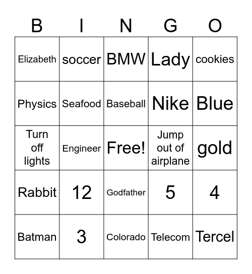 60th Birthday Bingo Card