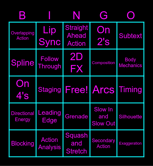 Arcane AnimBingo Card