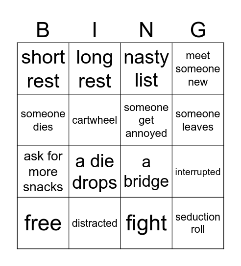 dnd Bingo Card