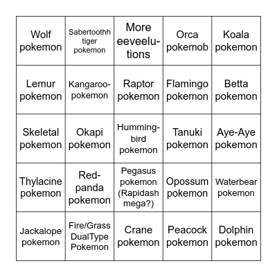 Gen 7 Wishlist Bingo Card