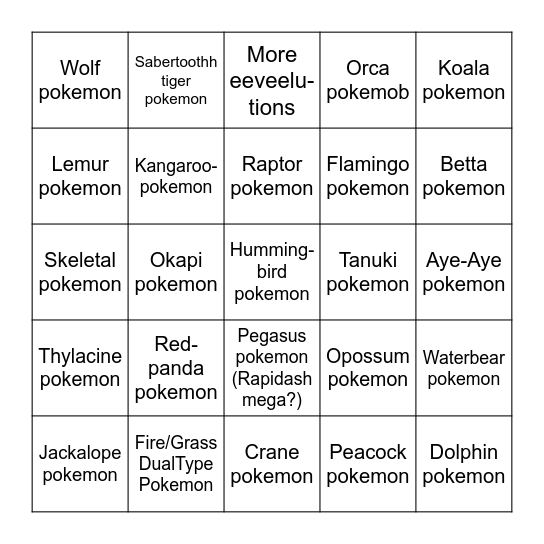 Gen 7 Wishlist Bingo Card