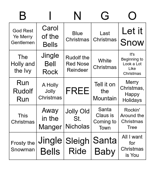 Pop Christmas Bingo Card