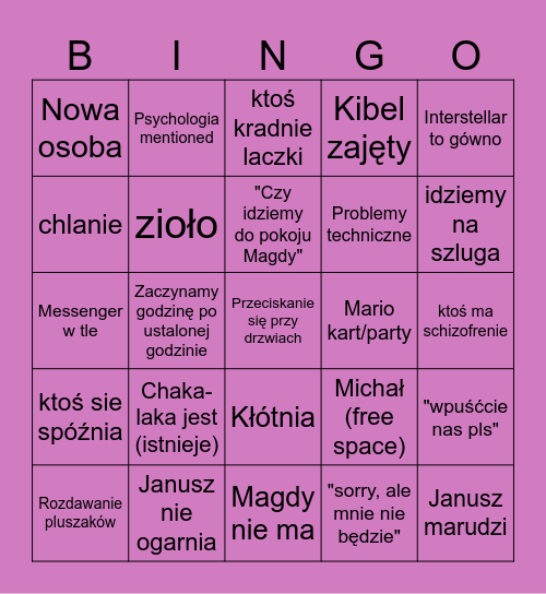 Wieczorki Filmowe 2.0 Bingo Card