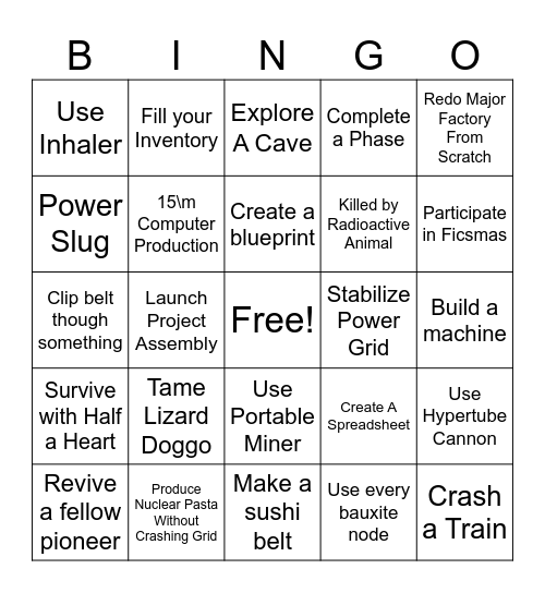Satisfactory Struggle Bingo Card