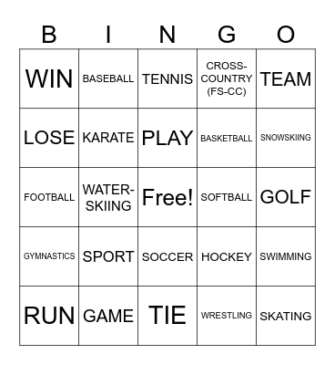 UNIT 3: SPORTS SIGN VOCABULARY Bingo Card