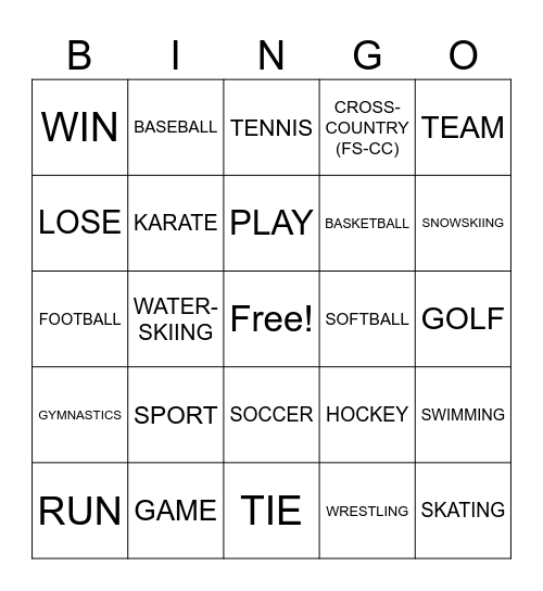 UNIT 3: SPORTS SIGN VOCABULARY Bingo Card