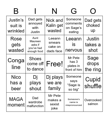 Wedding Bingo Card