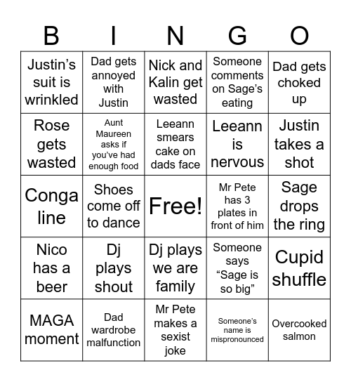 Wedding Bingo Card