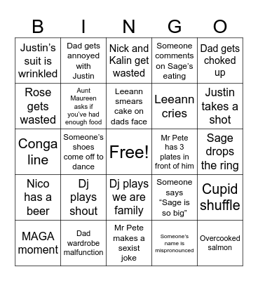 Wedding Bingo Card