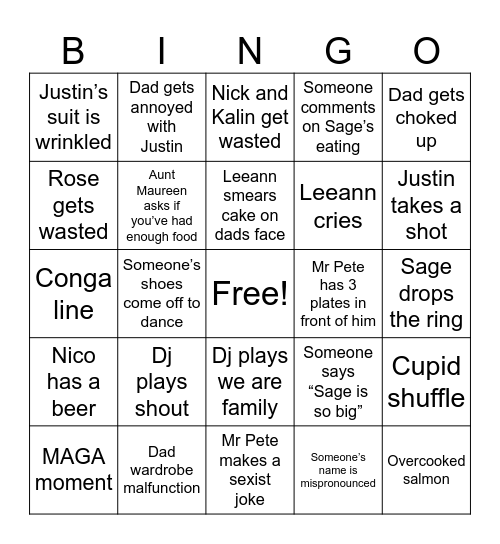 Wedding Bingo Card