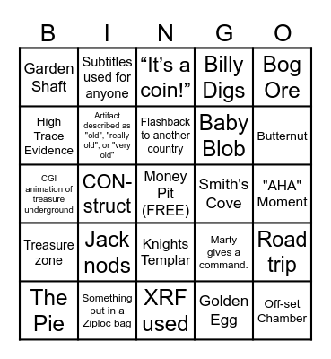 Curse of Oak Island Bingo Card