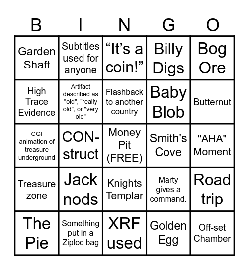 Curse of Oak Island Bingo Card