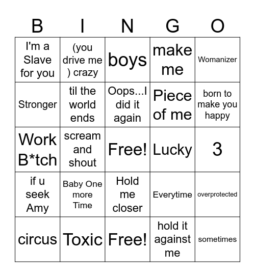 It's Britney B*tch Bingo Card